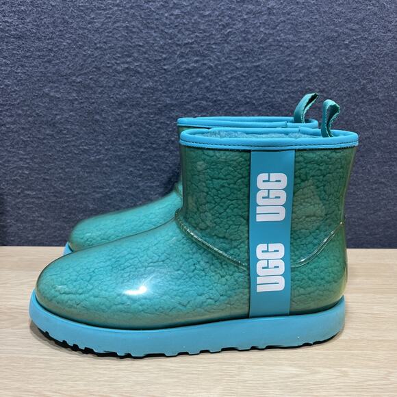 UGG Classic Clear Mini Winter Boots Rain Teal Blue Pull On Womens Size 10 - Picture 2 of 10